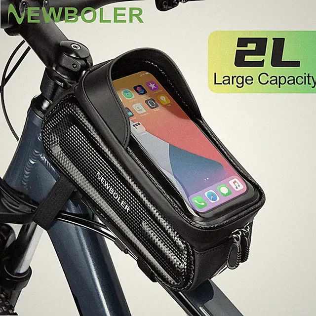 2L Bicycle Frame Bag Waterproof Bike Front Tube Bag 7.2" Touch Screen Phone Case