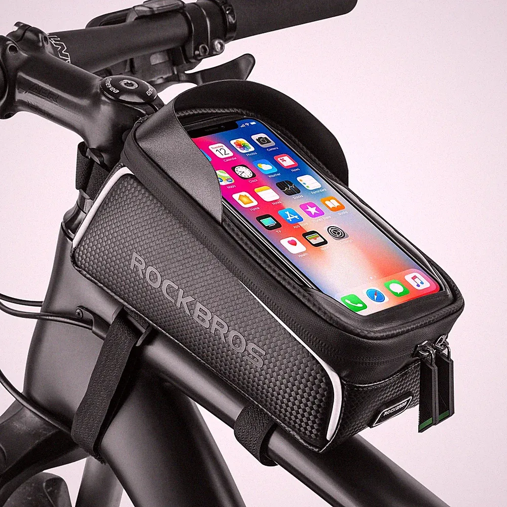 Bike/Bicycle Phone Front Frame Bag, 8.15 x 3.74 x 5 inches, Black