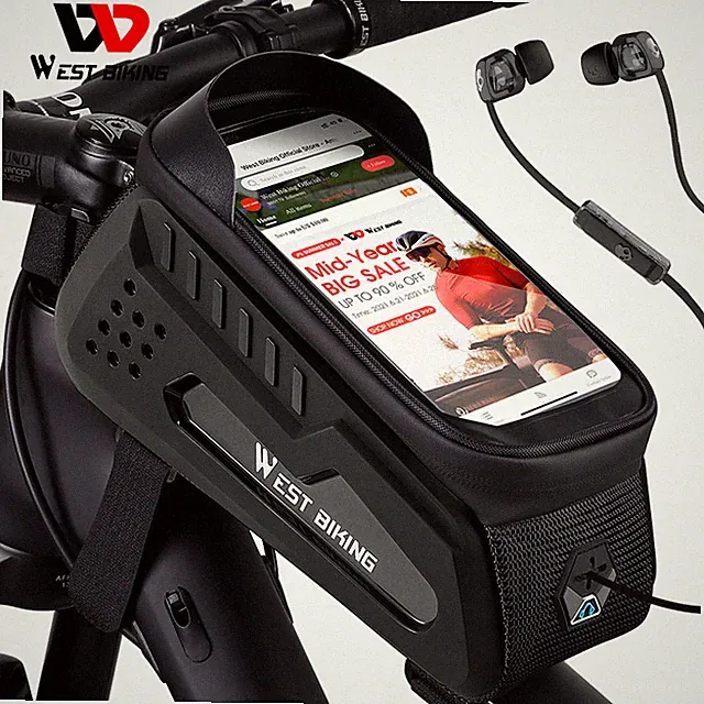 Bike Bicycle Phone Front Frame Bag Touch Screen Top Tube Bag Cycling Pouch Black