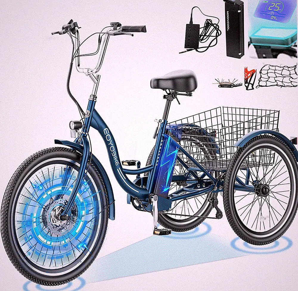H&ZT Electric Bike Peak 700W Trike Ebike Step-Thru 3 Wheel Electric Bicycle 26"
