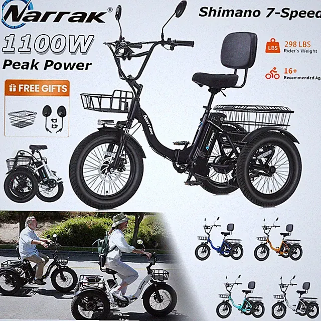 NARRAK Electric Trike for Adults - 3 Wheel, Stable, Foldable, Cargo, 48V 13AH N6