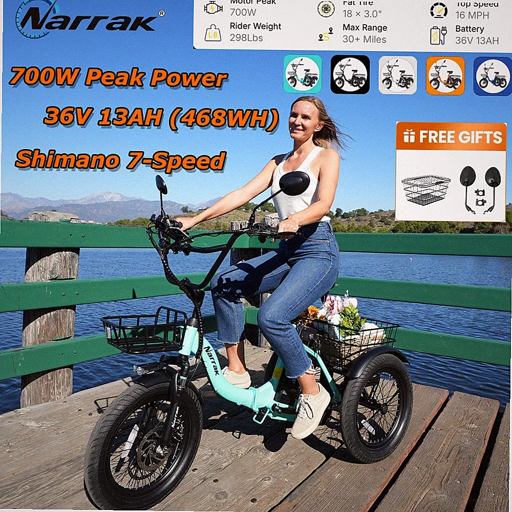 Narrak Electric Trike for Adults 36V 13.0Ah 700W 468WH 3 Wheel Electric Bicycle